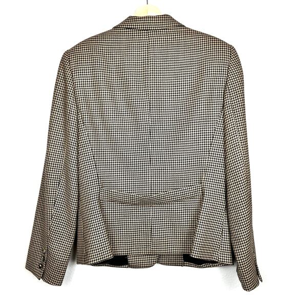 VTG Y2K Liz Claiborne Tan Black Houndstooth Wool Blazer Sz 12 Academia Business - Picture 2 of 13